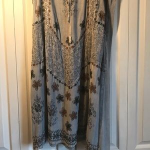 Boho Gray Embroidered Drawstring Skirt One Size